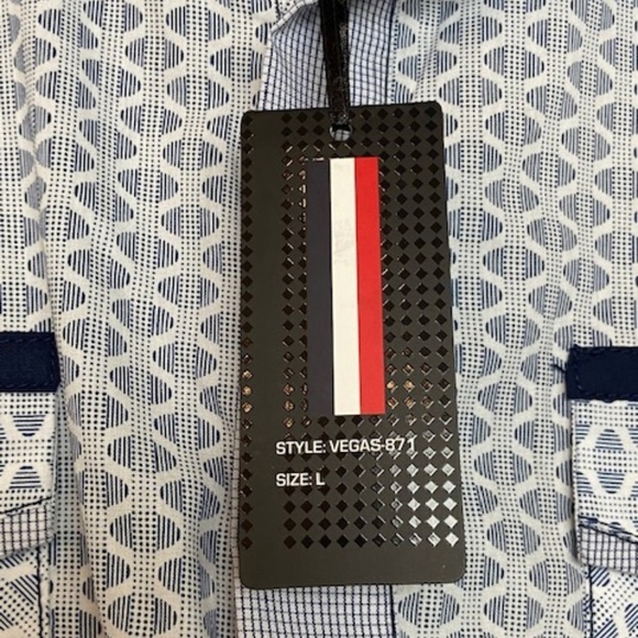 NWT TRUE ROCK Blue White Button Down Shirt Large - Picture 5 of 6